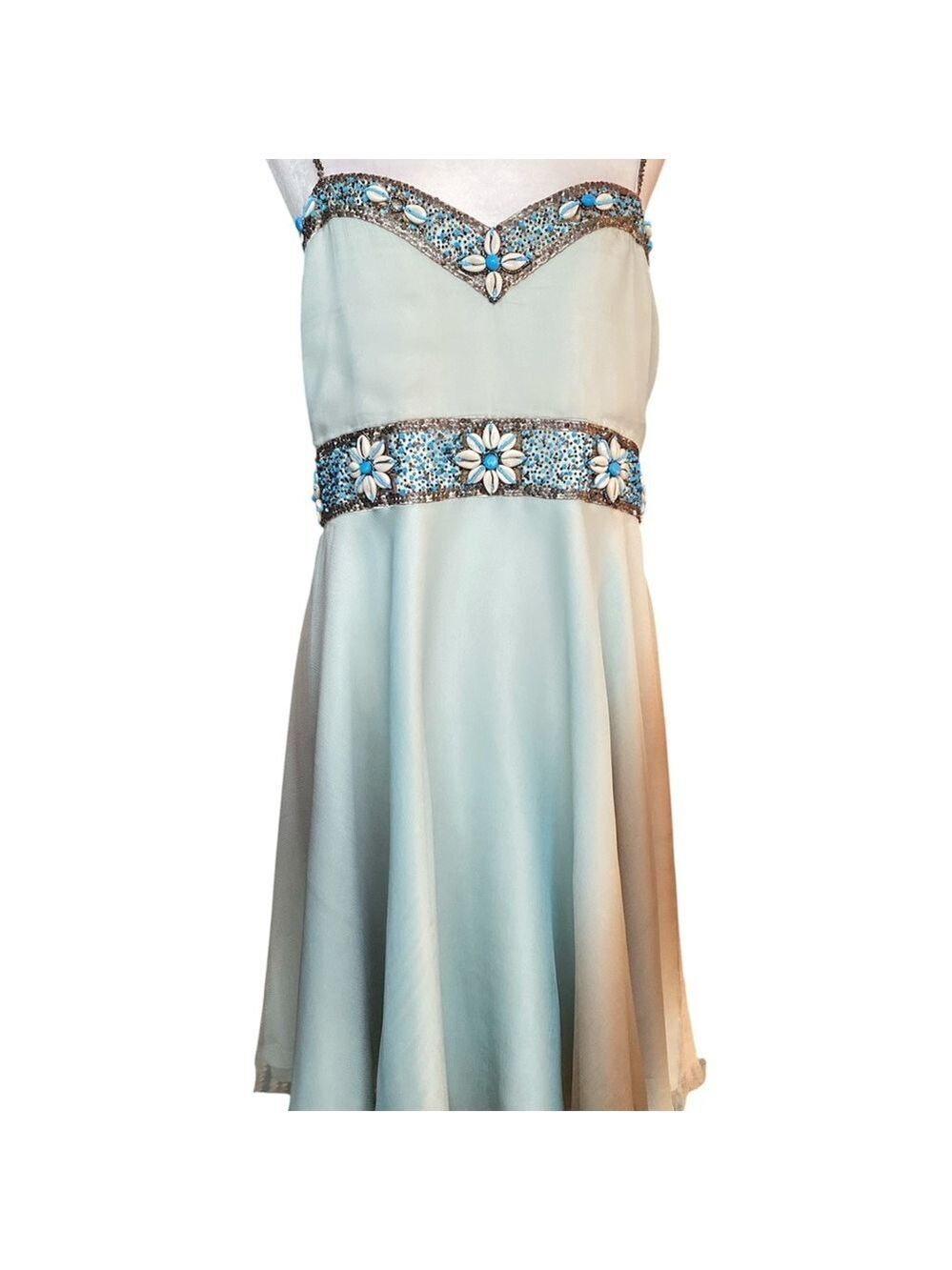 NWT Pamella Roland Y2K vintage seashell Beaded spaghetti strap Dress